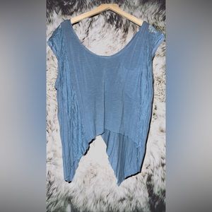 Butterfly Open Back Crop Top with Front Pocket & Lace details